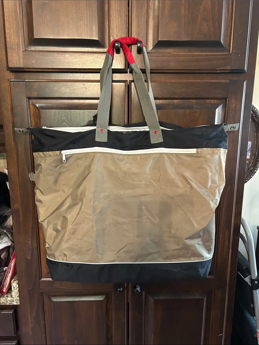 South Pacific Air Medium Flight Crew Only Soft Top Zip Bag in Tan & Black